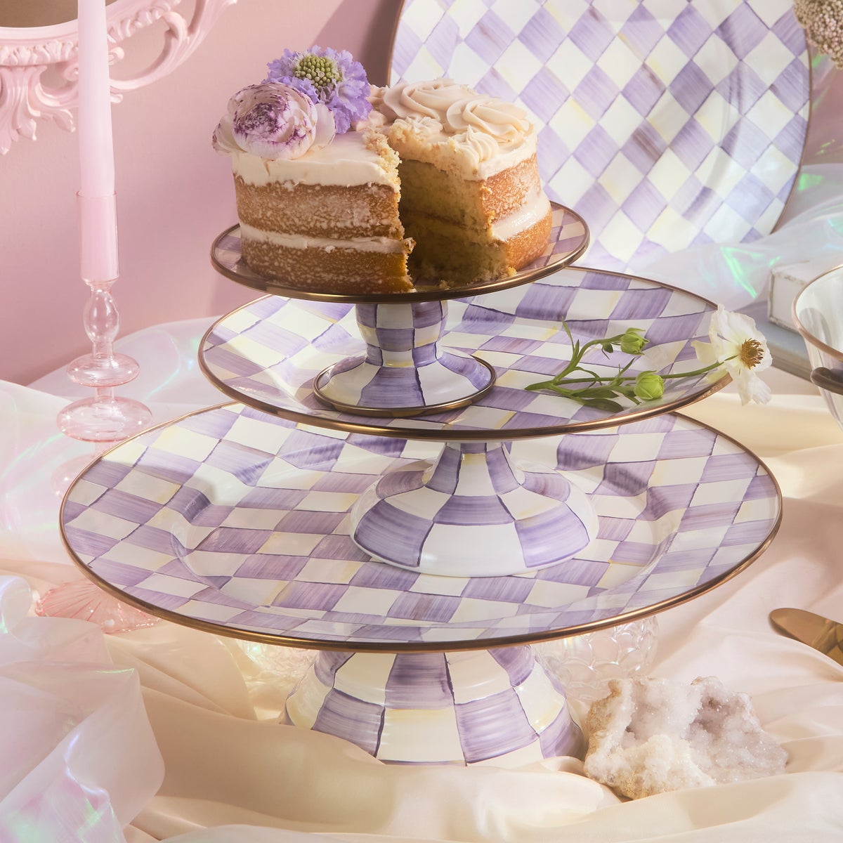 Violet Check Large Pedestal Platter - Image 2