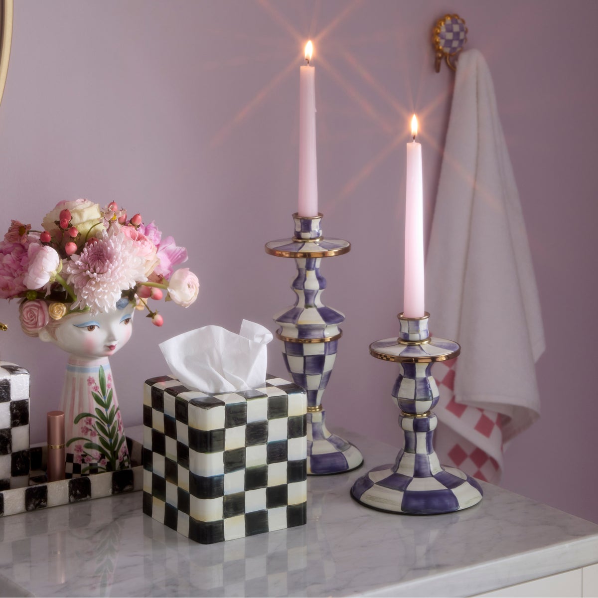 Violet Check Medium Candlestick - Image 2