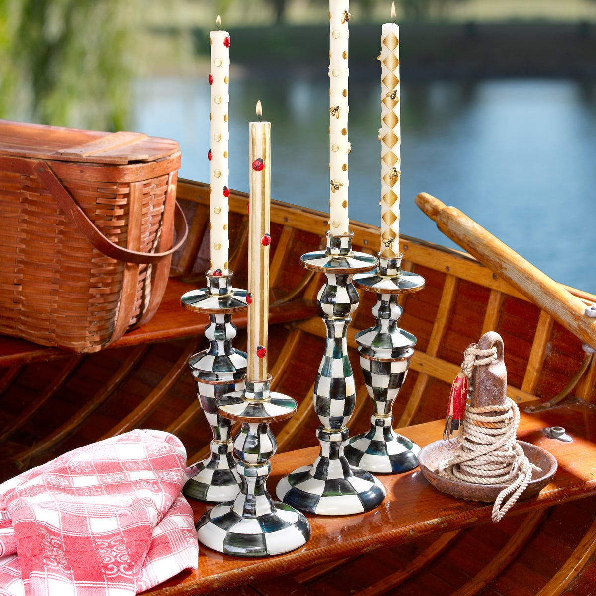 Courtly Check Large Enamel Candlestick - Image 2