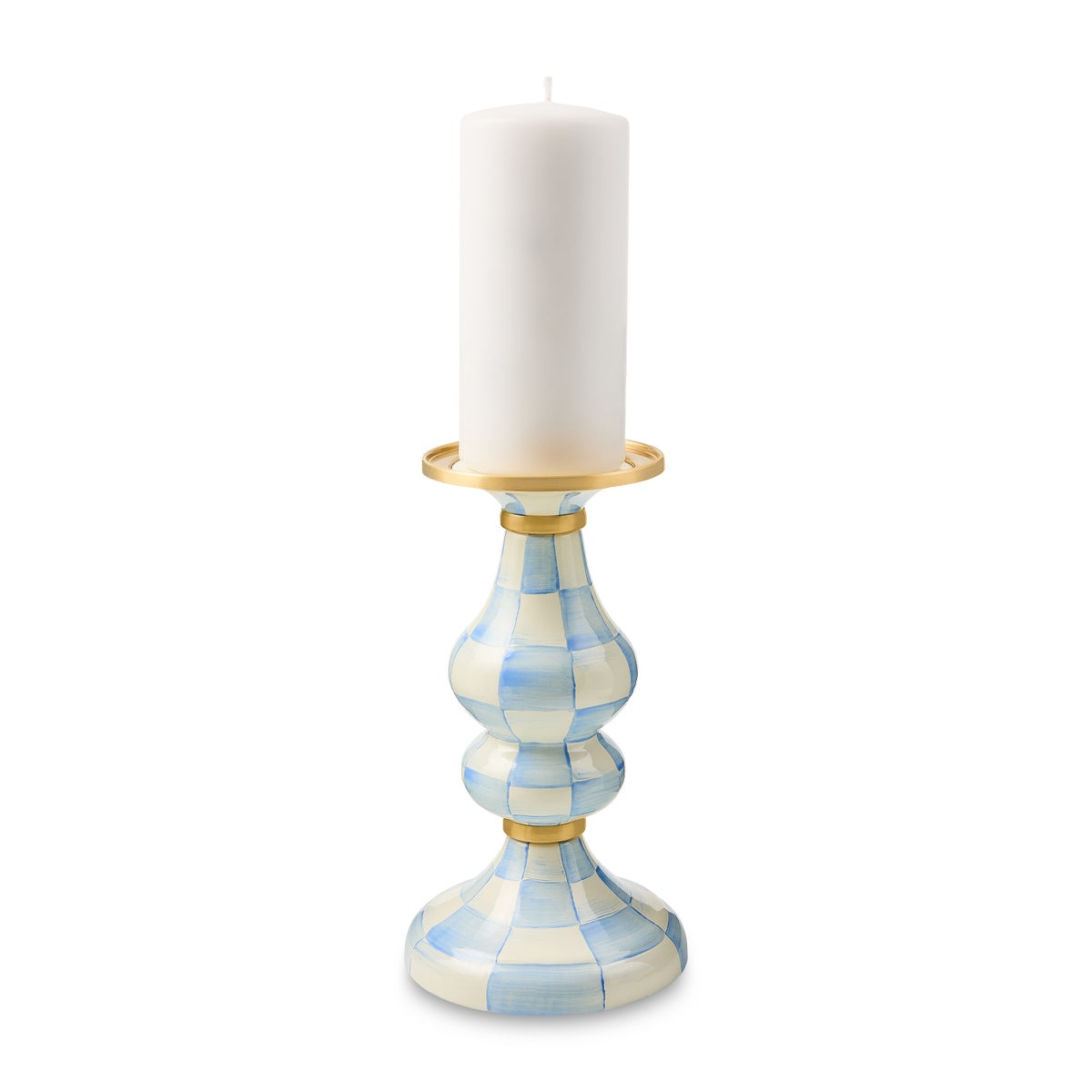 Sky Check Medium Pillar Candlestick - Image 3