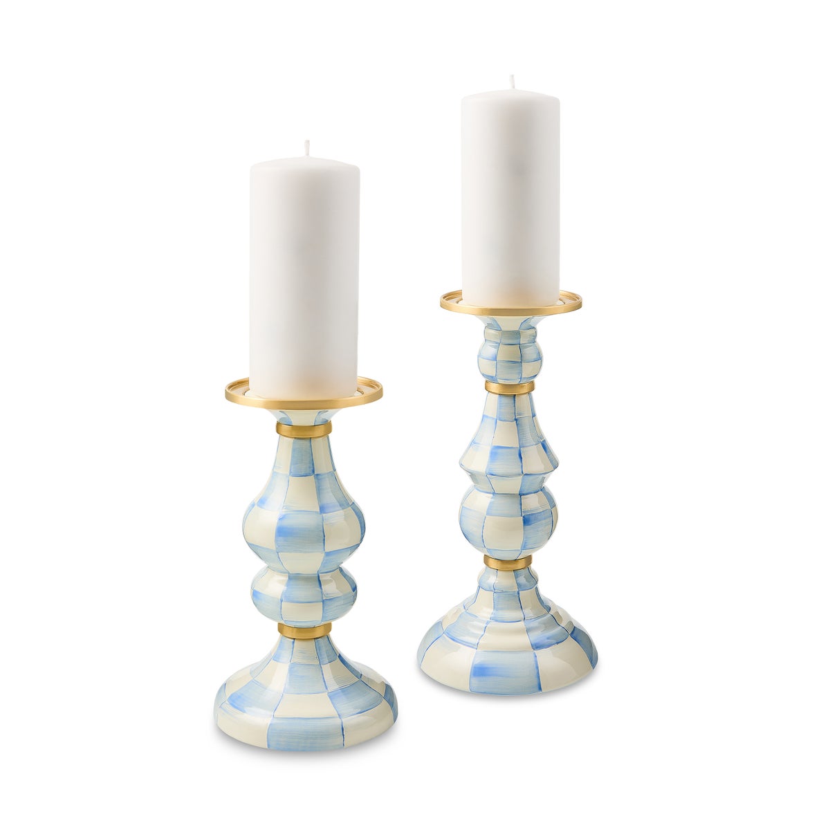 Sky Check Medium Pillar Candlestick - Image 4