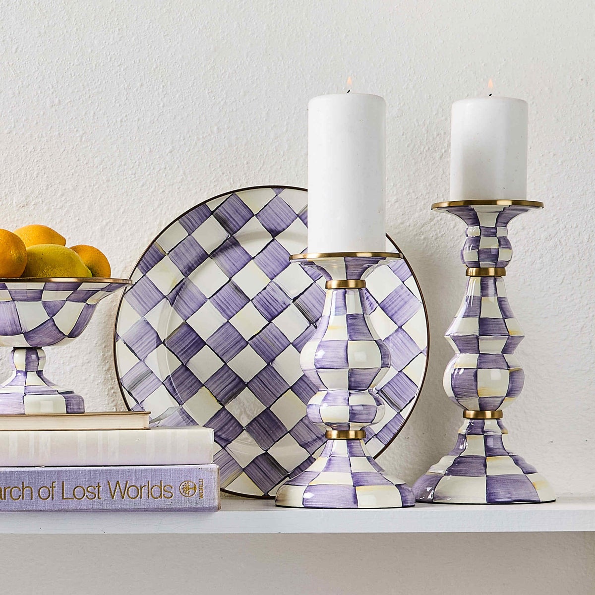 Violet Check Medium Pillar Candlestick - Image 2