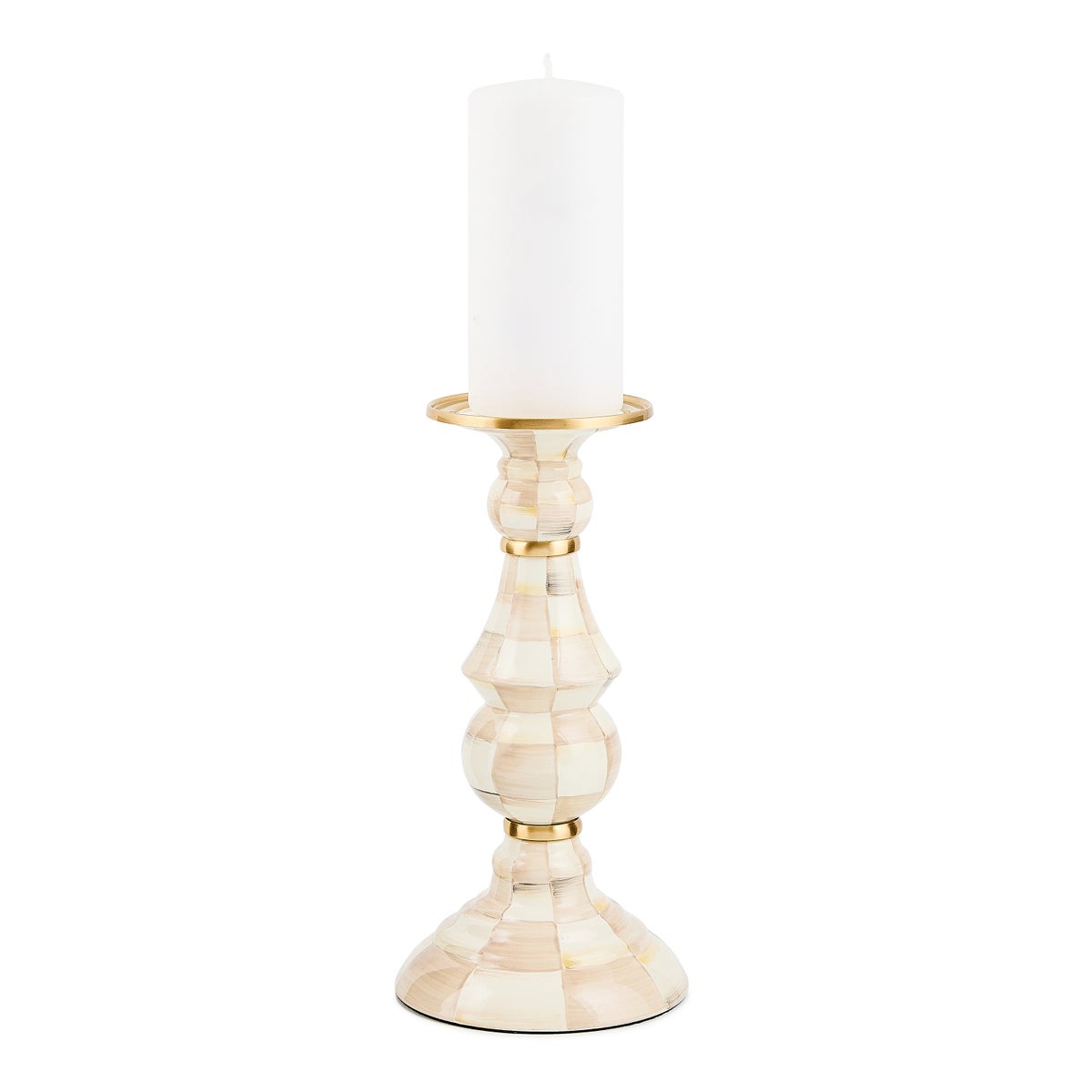 Mocha Check Large Pillar Candlestick - Image 2