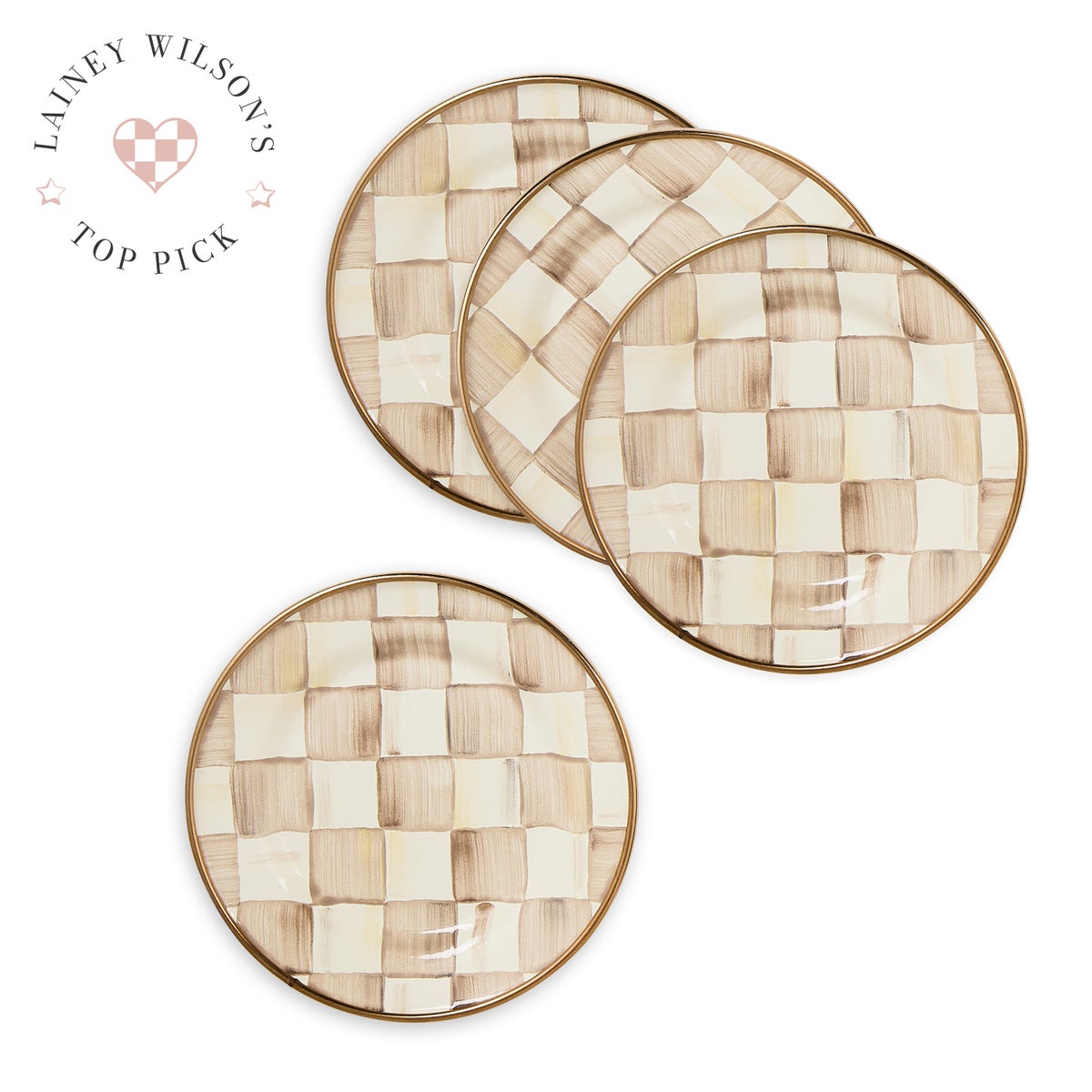 Mocha Check Appetizer Plates, Set of 4