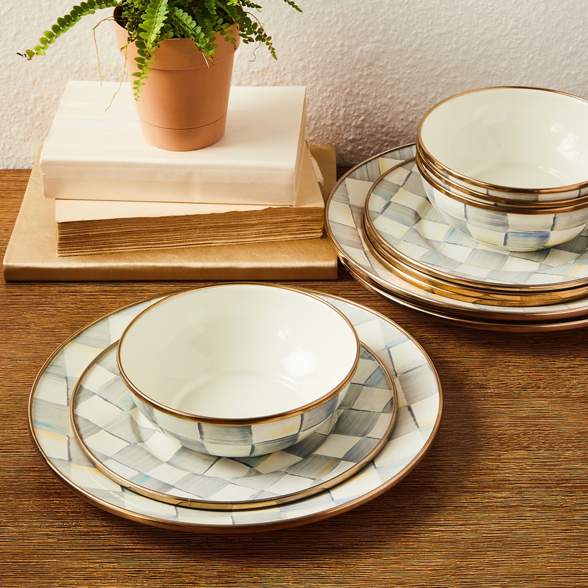 Sterling Check Dinnerware 12pc Complete Set - Image 2